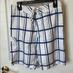 Old Navy White and Navy Plaid Board Shorts